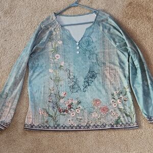 Floral Green Boho Long Sleeve Women's Top